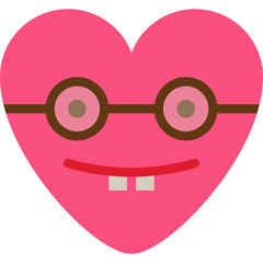 Pink Heart Shape with Glasses and Buck Teeth Making Funny Face with Flat Design Style Transparent Background