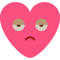 Pink Heart With Tired Eyes And Subtle Frown On Transparent Background Representing Sadness Or Disappointment Flat Icon Style