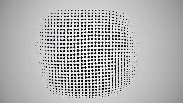 A grayscale cylindrical pattern comprises dense black dots, fading outwards, on a white background