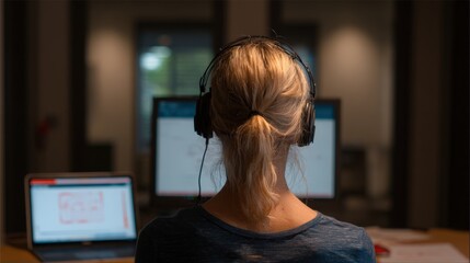 Medium shot capturing a participant using a digital device as eyetracking software analyzes browsing patterns during an online survey.