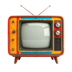 Vintage television with antennas and colorful retro casing.