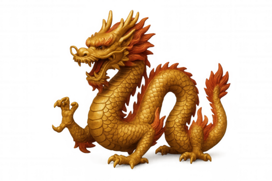 Golden chinese dragon symbolising power and prosperity, celebrating lunar new year and asian culture on transparent background
