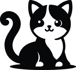 Black and white cartoon cat illustration isolated on white kitten feline