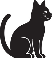 Black cat silhouette sitting profile view white background vector