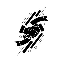 Fototapeta premium Office restart handshake vector art of handshake icon with ribbon in black and white