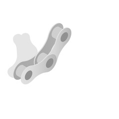 Silver Bicycle Chain Links with Black Shadow on a White Background