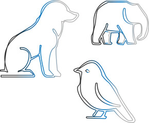 Vector illustration of pattern line art seamless animals on white background.