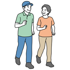 ウォーキングをするシニア男女のイラスト