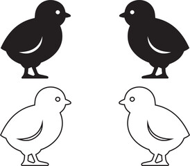 Two black chicken silhouettes and two white chicken outlines bird