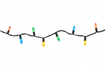 Colorful glowing string lights for christmas, new year, festive holiday celebration and decoration, transparent background