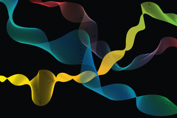 Abstract Multicolored Ribbon Waves on Black Background Futuristic Design Element for Modern Projects and Creative Visuals