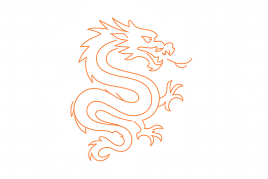 Chinese dragon line art illustration, cultural symbol of strength, prosperity, and good luck on a transparent background - Powered by Adobe