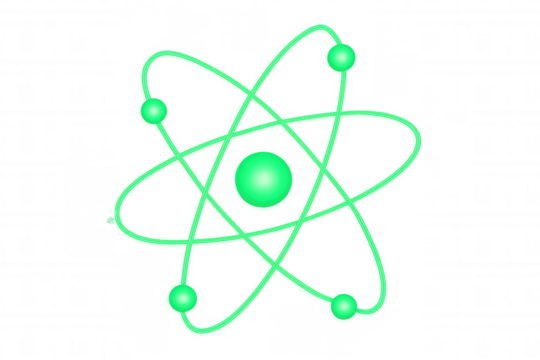 Atom structure icon on transparent background showing electrons orbiting nucleus, symbolizing science and physics