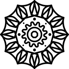 Black And White Geometric Mandala Design With Intricate Spokes And Circular Motifs Isolated On Transparent Background