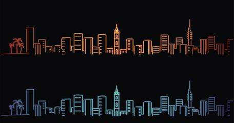 Tel Aviv Neon Style Simple Skyline on Dark Background