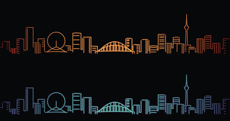 Tianjin Neon Style Simple Skyline on Dark Background