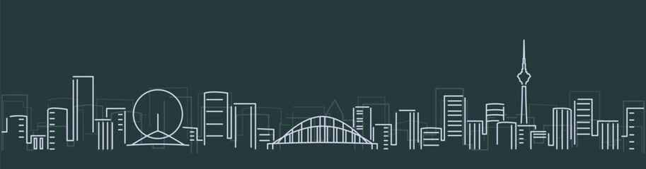 Tianjin Simple Lines Skyline on Dark Background