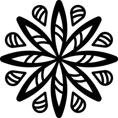 Black Floral Mandala Design With Petal Accents On Transparent Background Intricate Symmetric Pattern Isolated Graphic Element