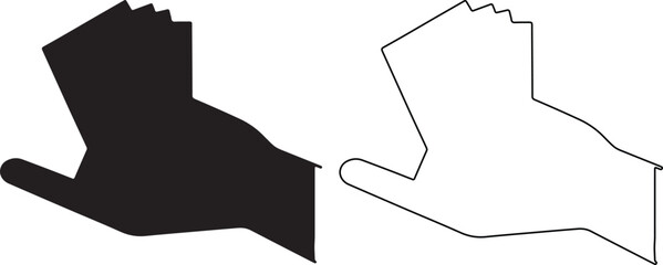 Silhouette and outline of a hand holding several sheets of paper ideal for illustrating concepts like documents reports or presentations