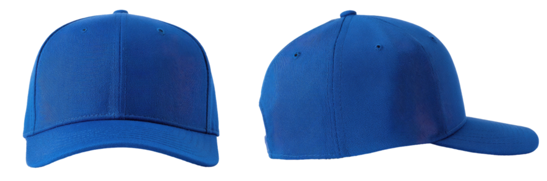 Two views of a solid blue baseball cap (2)