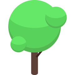Simple Green Isometric Tree Icon with Brown Trunk on Transparent Background for Digital Design and Illustration Projects