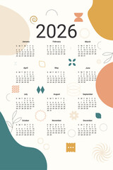 Calendar 2026 template vector tea towel calendar 2026 wall calendar design minimal style poster printing media
