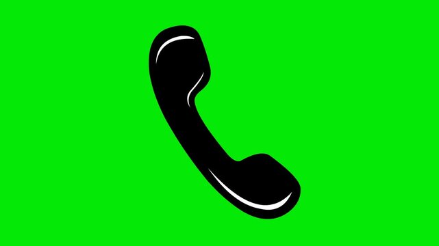 video animation black and white telephone tube in call concept icon, on a green chroma key background screen