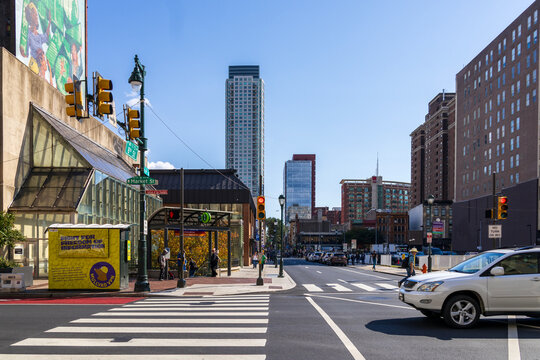 Skyscrapers and office buildings in the skyline in downtown Philadelphia Pennsylvania USA