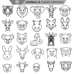 Wildlife Animal Faces Vector Outline Collection Set