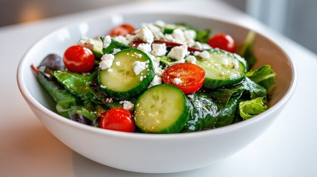 Fresh garden salad with cherry tomatoes and cucumber in bowl - Powered by Adobe
