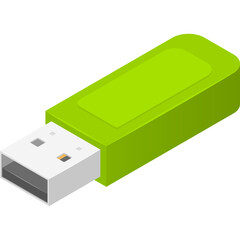Bright Green USB Flash Drive On Transparent Background Detailed Isometric View Of Digital Storage Device For Data Transfer