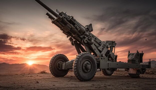 howitzer artillery gun stands ready evoking power and intensity for military-themed visuals
