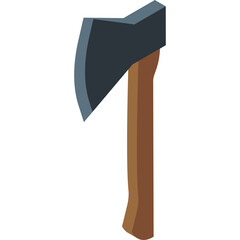 Simple Isometric Axe With Dark Gray Metal Head and Brown Wooden Handle Isolated on White Background