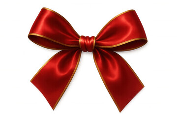 Naklejka premium Red festive bow with gold trim adding elegance to gifts and celebrations, isolated on transparent background for easy use