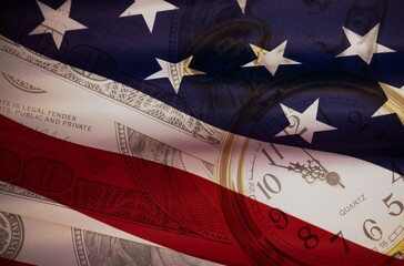 United States flag and graph, American economy