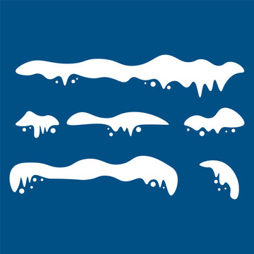 Snowy caps, white snow pile, vector illustration.
