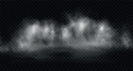 Abstract smoke cloud and fog on the floor. Vector spooky steam isolated on transparent backdrop