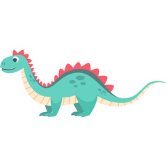 Cute cartoon dinosaur illustration on transparent background vibrant teal and pink colors whimsical prehistoric creature full body isolated graphic art
