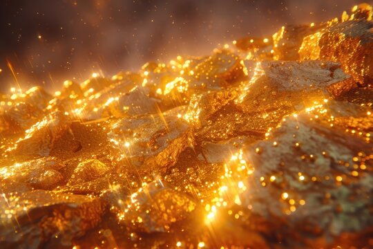 Rocks embedded with shining gold nuggets and bright gemstones, illustrating a rich and valuable natural treasure.