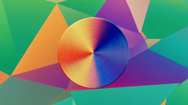 Abstract composition featuring a textured, circular center against a faceted geometric background
