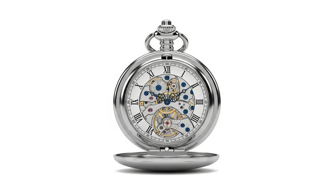 Elegant antique pocket watch with intricate mechanical movement visible through a transparent dial, showcasing precision engineering and timeless design