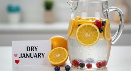 refreshing citrus and berry infused water for dry january, promoting healthy lifestyle choices