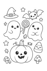 Cartoon set with funny baby expressions vector icons collection - Halloween doodle coloring