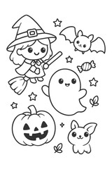 Halloween cartoon animal icons seamless pattern design