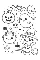 Cartoon Coloring Set with Funny Characters - Halloween doodle