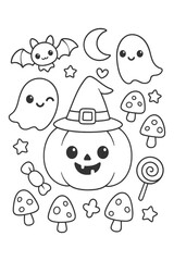 Funny cartoon monsters and animals set with cute Halloween characters and playful faces vector illustration