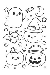 Funny cartoon monster and character set with comic speech bubbles and cute vector icons - Halloween doodle coloring