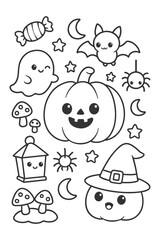 Cute cartoon for children coloring book illustration - Halloween doodle