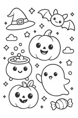 Funny Cartoon Icons Set - Halloween doodle coloring