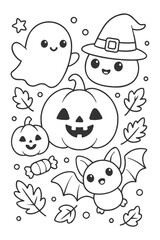 Funny cartoon seamless pattern vector illustration for kids - Halloween doodle coloring